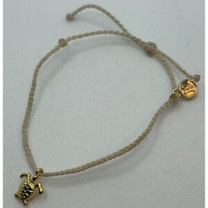 Puro Vida Gold Turtle Charm Anklet Bracelet Wax Cord Adjustable Beach Boho‎